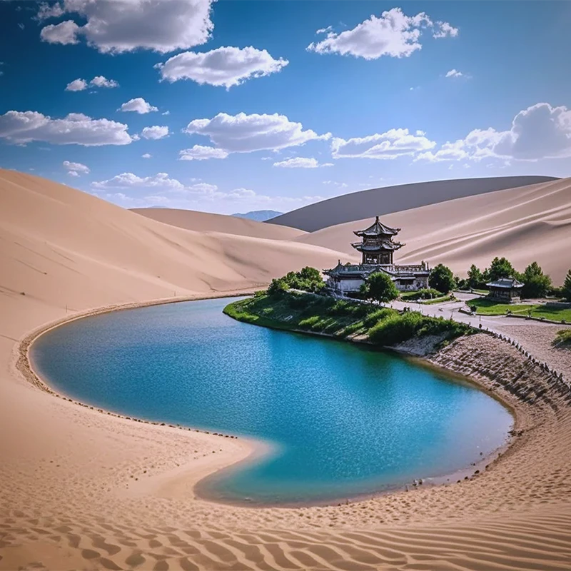 Bukit pasir Gunung Mingsha dan oasis Mata Air Bulan Sabit di Dunhuang