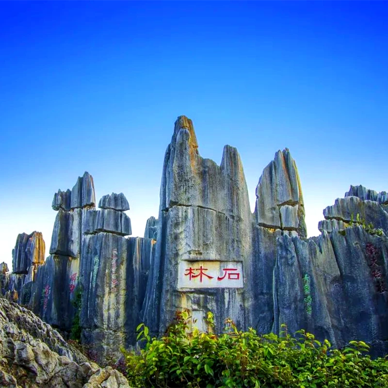 Menara karst batu kapur di Kawasan Wisata Hutan Batu dekat Kunming